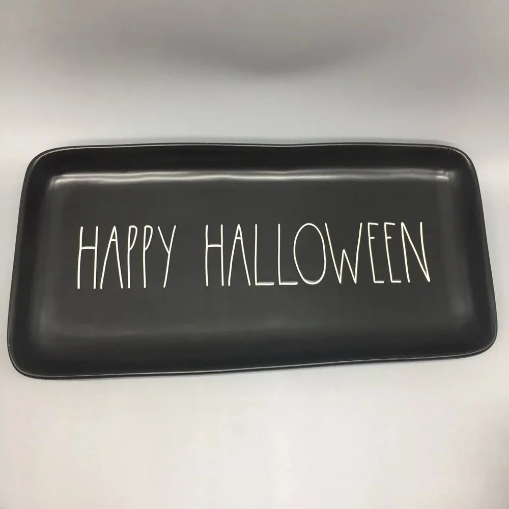 Rae Dunn Happy Halloween Serving Tray Platter Matte Black White 13